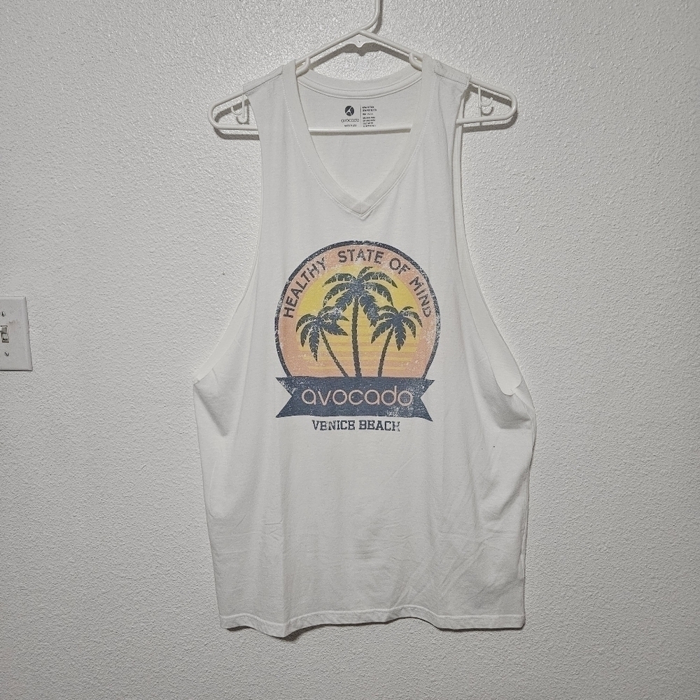 NWT Avocado muscle tee vintage white top raw hem around arms size xl